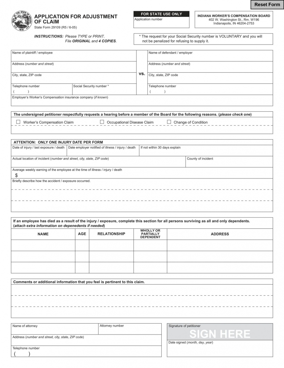 Application for Adjustment of Claim